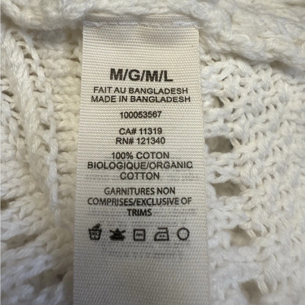 NWOT Garage Womens Knit White Open Pointelle Cardigan organic cotton Size M/L - Picture 6 of 6